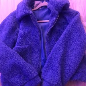 blue sherpa / teddy zip up jacket